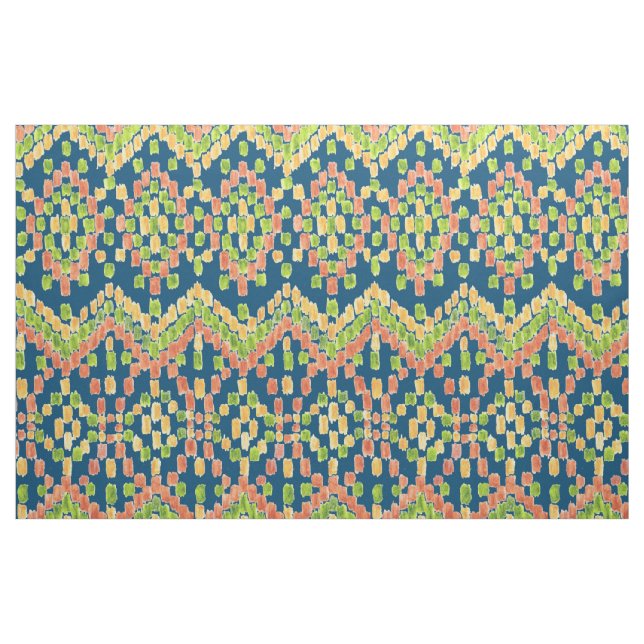 Färgrik etniskt ikat-mönster på blått tyg (Fat Quarter)