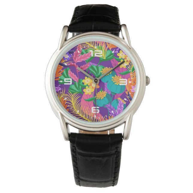 Färgrik exotisk blommig mönster-23148 armbandsur (Framsida)