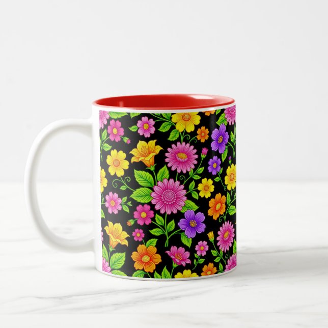 Färgrik Exotisk Blommig Mönster-35681 Två-Tonad Mugg (Vänster)
