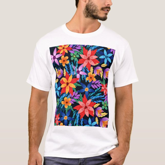 Färgrik Exotisk Blommig Mönster-68578 T Shirt (Framsida)