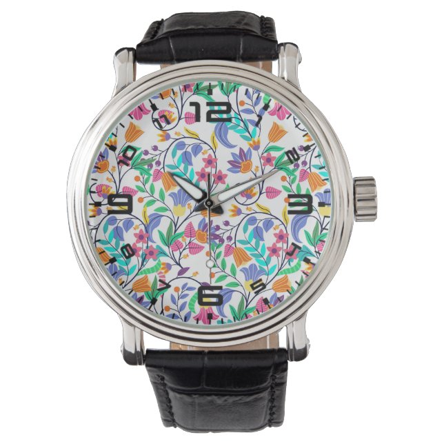 Färgrik Exotisk Blommig Mönster Armbandsur (Framsida)