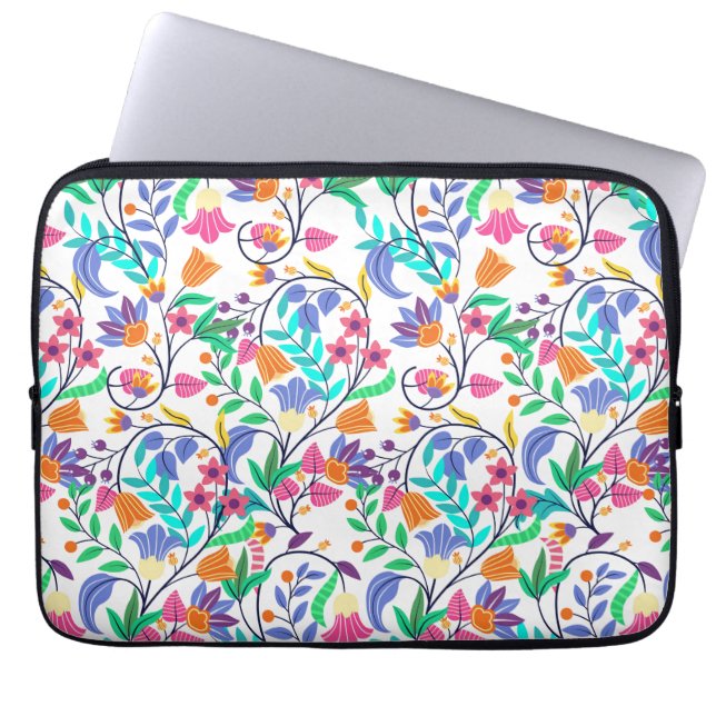 Färgrik Exotisk Blommig Mönster Laptop Fodral (Framsidan)