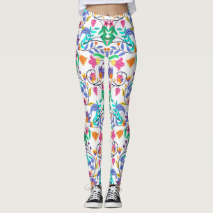 Färgrik Exotisk Blommig Mönster Leggings