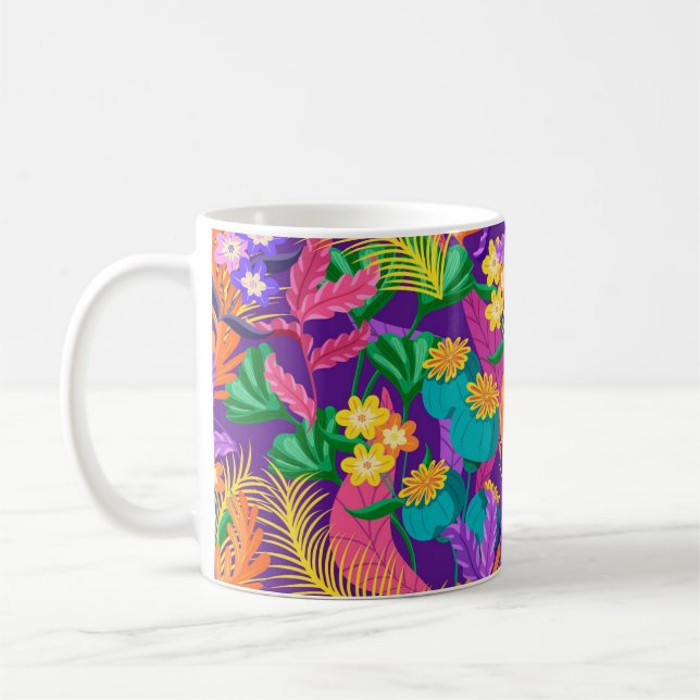 Färgrik exotisk blommig mönsterdesign  kaffemugg (Vänster)