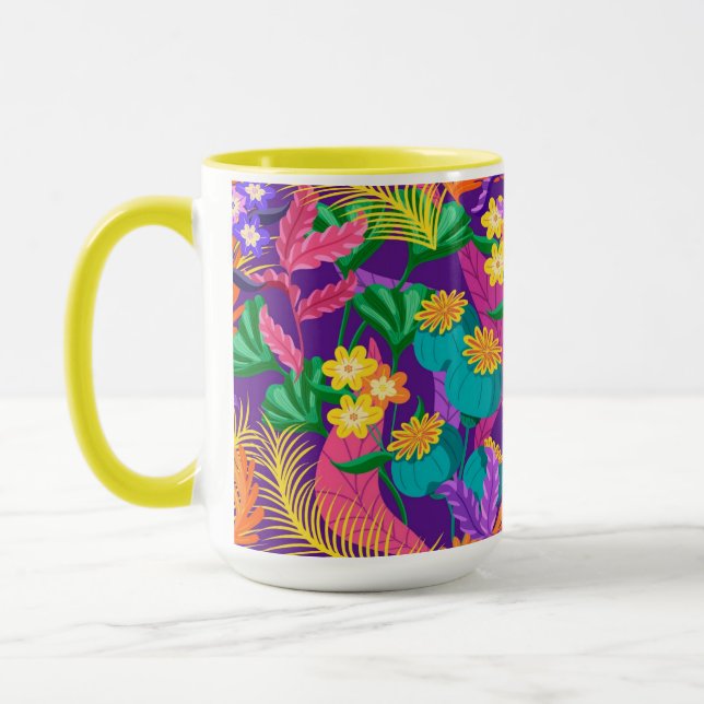 Färgrik exotisk blommig mönsterdesign  mugg (Vänster)