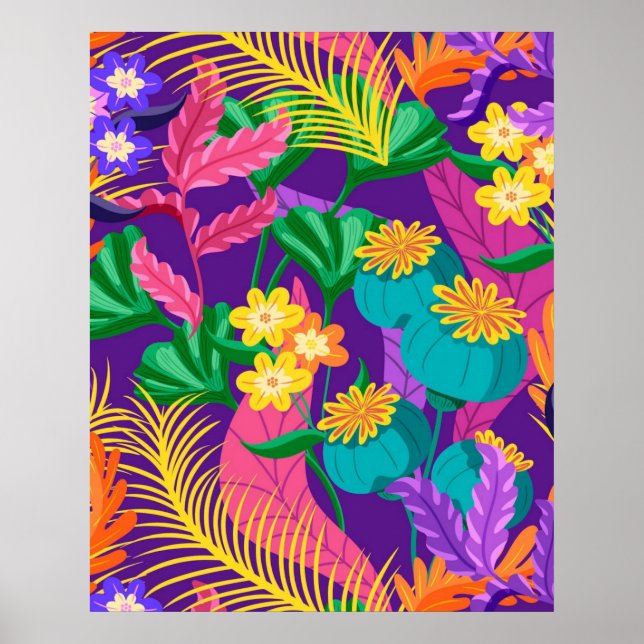 Färgrik exotisk blommig mönsterdesign  poster (Framsidan)