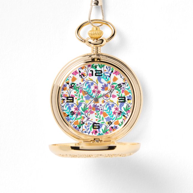 Färgrik Exotisk Blommönster Armbandsur (Framsida)