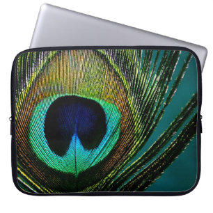 Färgrik Exotisk Påfågel Fjäder Fotografi Modern Laptop Sleeve