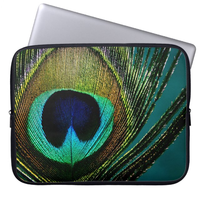 Färgrik Exotisk Påfågel Fjäder Fotografi Modern Laptop Sleeve (Framsidan)