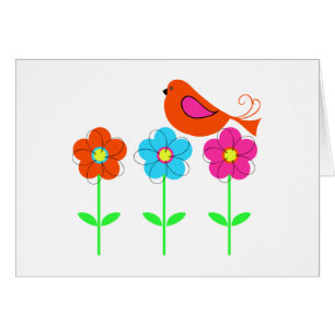 färgrik fågel med färgrika blommor hälsningskort