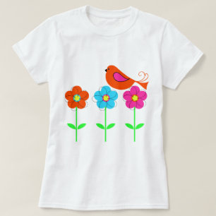 färgrik fågel med färgrika blommor tee