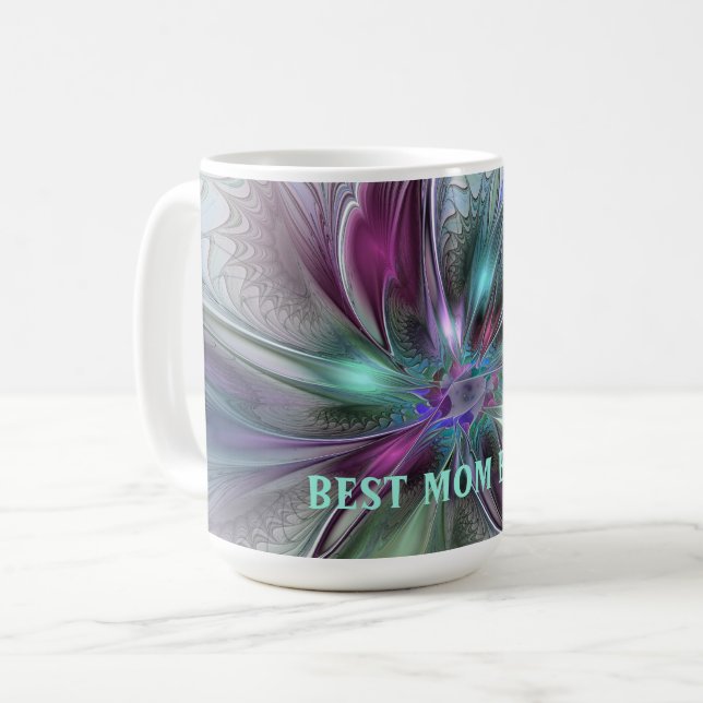 Färgrik Fantasi Abstrakt Fraktal Blomma Bästa Mamm Kaffemugg (Framsida vänster)