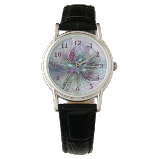 Färgrik Fantasi Abstrakt Modern Fraktal Blomma Armbandsur (Framsida)