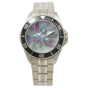 Färgrik Fantasi Abstrakt Modern Fraktal Blomma Armbandsur