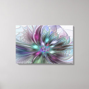 Färgrik Fantasi Abstrakt Modern Fraktal Blomma Canvastryck