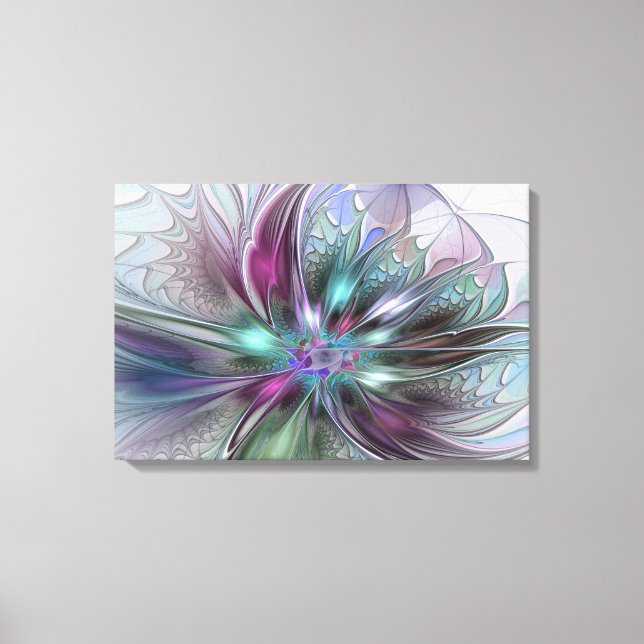 Färgrik Fantasi Abstrakt Modern Fraktal Blomma Canvastryck (Framsida)