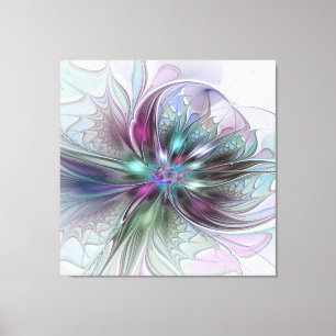 Färgrik Fantasi Abstrakt Modern Fraktal Blomma Canvastryck