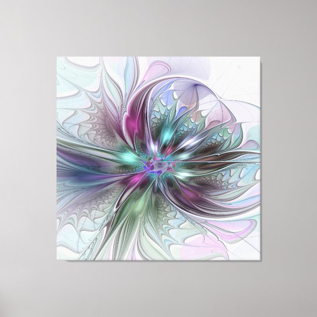 Färgrik Fantasi Abstrakt Modern Fraktal Blomma Canvastryck (Framsida)