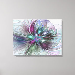 Färgrik Fantasi Abstrakt Modern Fraktal Blomma Canvastryck