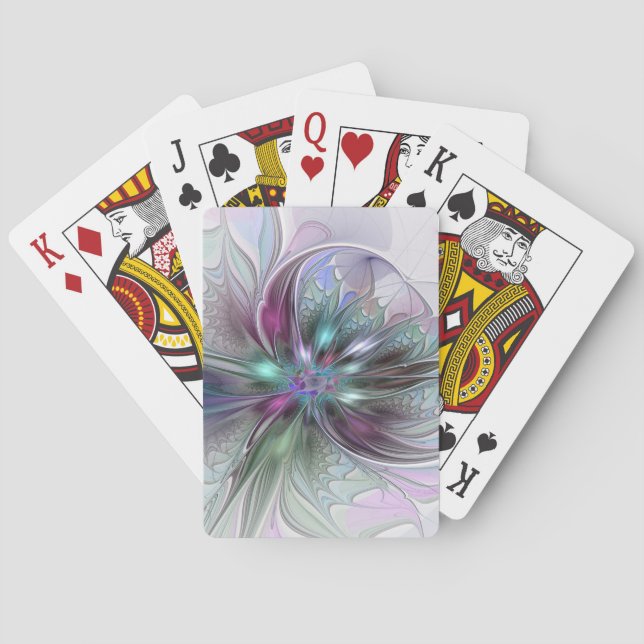Färgrik Fantasi Abstrakt Modern Fraktal Blomma Casinokort (Baksidan)