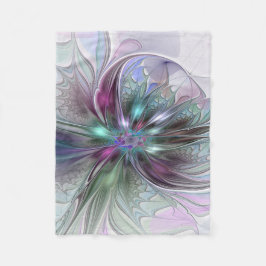 Färgrik Fantasi Abstrakt Modern Fraktal Blomma Fleecefilt
