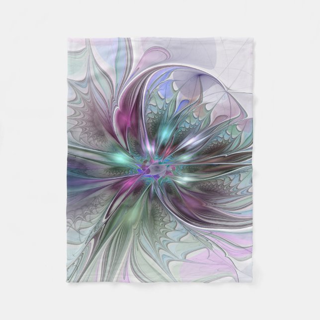 Färgrik Fantasi Abstrakt Modern Fraktal Blomma Fleecefilt (Framsidan)