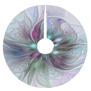 Färgrik Fantasi Abstrakt Modern Fraktal Blomma Julgransmatta Borstad Polyester