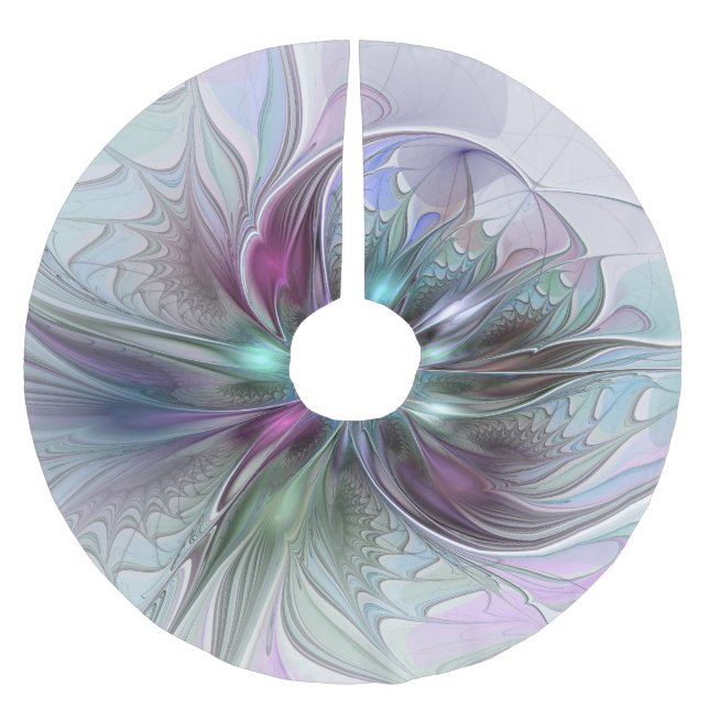 Färgrik Fantasi Abstrakt Modern Fraktal Blomma Julgransmatta Borstad Polyester (Framsidan)