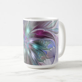 Färgrik Fantasi Abstrakt Modern Fraktal Blomma Kaffemugg