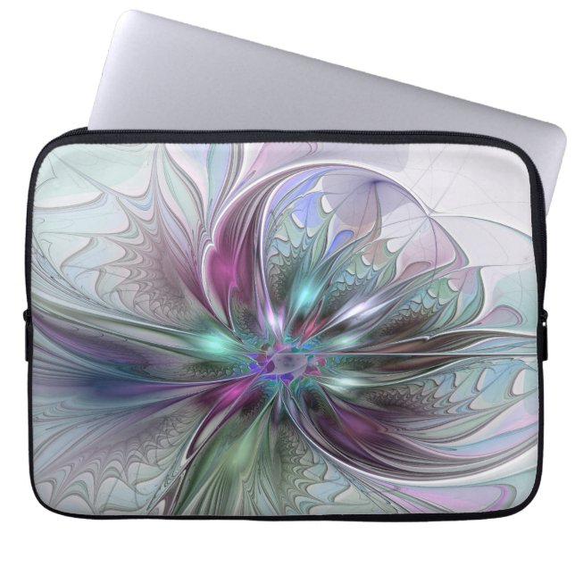Färgrik Fantasi Abstrakt Modern Fraktal Blomma Laptop Fodral (Framsidan)