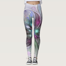 Färgrik Fantasi Abstrakt Modern Fraktal Blomma Leggings