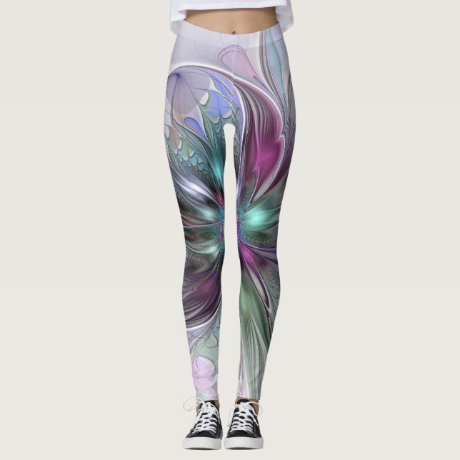 Färgrik Fantasi Abstrakt Modern Fraktal Blomma Leggings (Framsida)