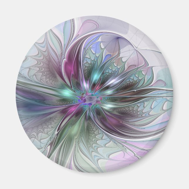 Färgrik Fantasi Abstrakt Modern Fraktal Blomma Magnet (Framsidan)