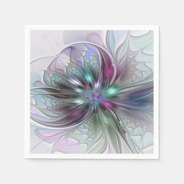 Färgrik Fantasi Abstrakt Modern Fraktal Blomma Pappersservett (Framsidan)