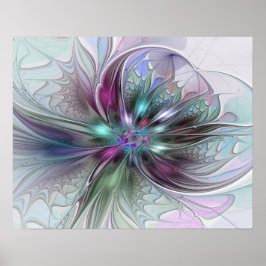 Färgrik Fantasi Abstrakt Modern Fraktal Blomma Poster