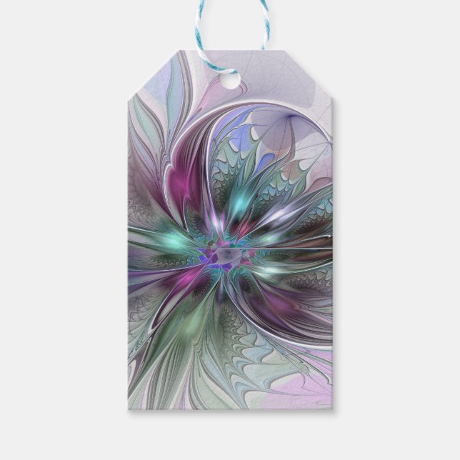 Färgrik Fantasi Abstrakt Modern Fraktal Blomma Presentetikett (Framsidan)