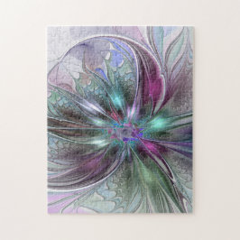Färgrik Fantasi Abstrakt Modern Fraktal Blomma Pussel