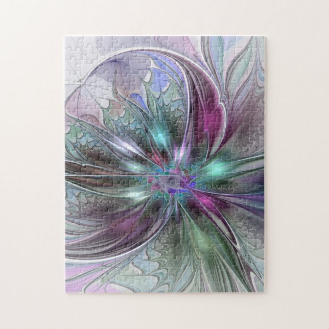 Färgrik Fantasi Abstrakt Modern Fraktal Blomma Pussel (Vertikal)