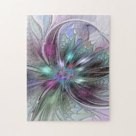 Färgrik Fantasi Abstrakt Modern Fraktal Blomma Pussel