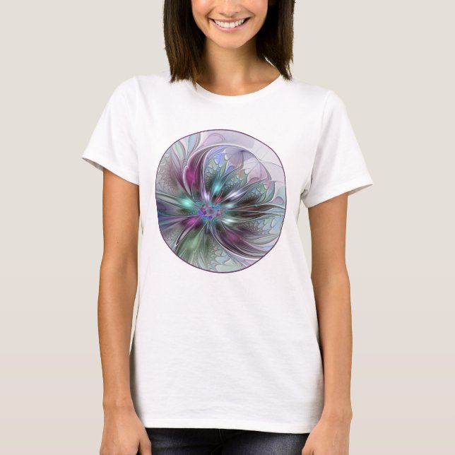 Färgrik Fantasi Abstrakt Modern Fraktal Blomma T Shirt (Framsida)