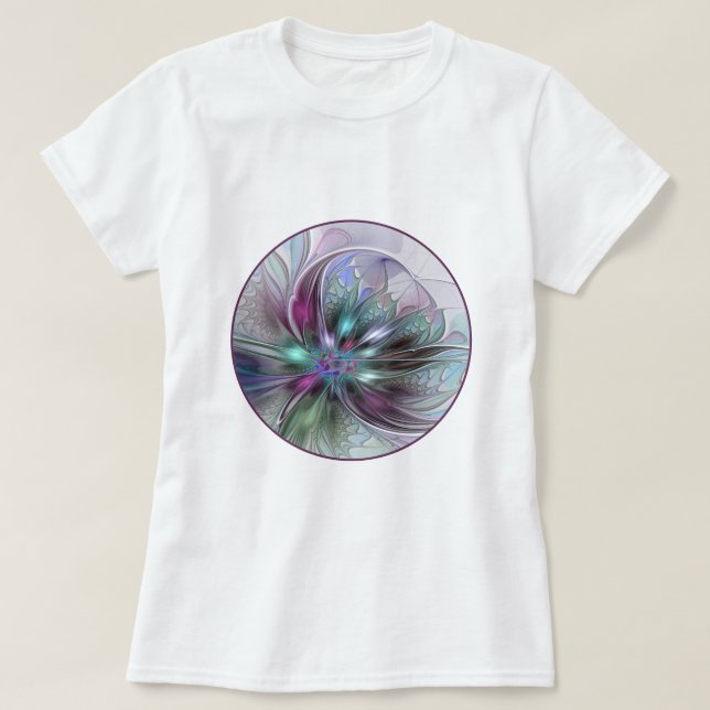 Färgrik Fantasi Abstrakt Modern Fraktal Blomma T Shirt (Design framsida)