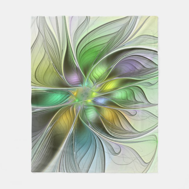 Färgrik Fantasi Blomma Modern Abstrakt Fraktal Fleecefilt (Framsidan)