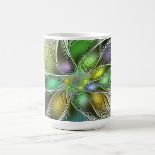 Färgrik Fantasi Blomma Modern Abstrakt Fraktal Kaffemugg (Center)