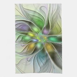 Färgrik Fantasi Blomma Modern Abstrakt Fraktal Kökshandduk