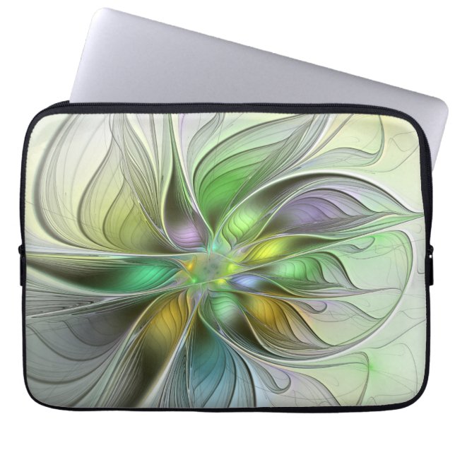 Färgrik Fantasi Blomma Modern Abstrakt Fraktal Laptop Fodral (Framsidan)