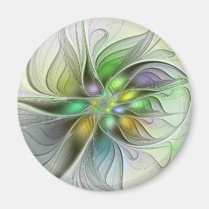 Färgrik Fantasi Blomma Modern Abstrakt Fraktal Magnet