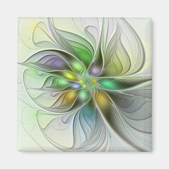 Färgrik Fantasi Blomma Modern Abstrakt Fraktal Magnet (Framsidan)