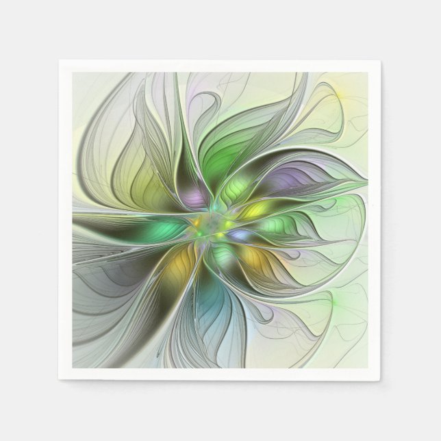 Färgrik Fantasi Blomma Modern Abstrakt Fraktal Pappersservett (Framsidan)