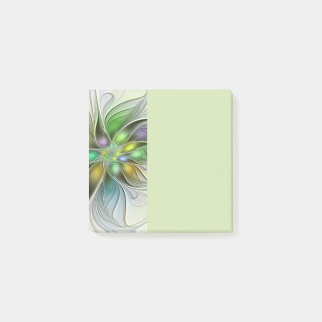 Färgrik Fantasi Blomma Modern Abstrakt Fraktal Post-it Block (Framsida)
