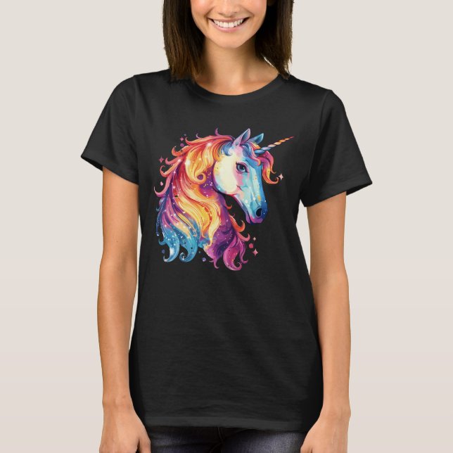 Färgrik Fantasi Enhörning Grafisk T-Shirt (Framsida)